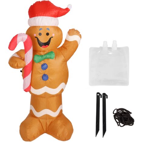 Jeffergarden Bonhomme en pain d'épice gonflable de Nol de 1,5 m de hauteur avec cannes en bonbon, décoration de cour gonflable, bonhomme de neige avec lumières LED, prise britannique 100-240 V (1/5)