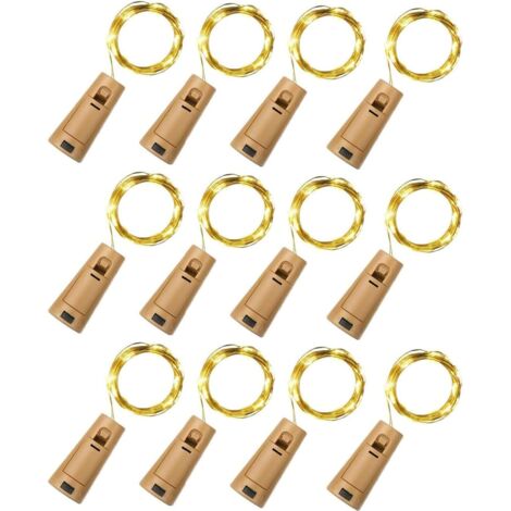 12 pièces LED Bouteille Guirlande Lumineuse Blanc Chaud, 2m 20 LED Lampes de Bouteille Lumière Fil en Cuivre Décoration pour Halloween, Noël, Partie, Mariage, Jardin