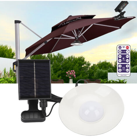 Lampes solaires pour parapluie Lampes LED pour parapluie de patio à alimentation solaire 1,2W Télécommande avec affichage de la température de 3 couleurs pour le jardin et le camping,DUBUNS (1/5)