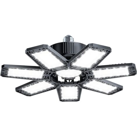 200W Éclairage LED Garage, Plafonnier d'atelier à LED 20000LM 6500k, Déformable à 7+1 Panneaux Réglables Lampe Garage, E26/E27 Plafonnier Garage pour cave Magasin Atelier Entrepôt Grange Éclairage (1/5)