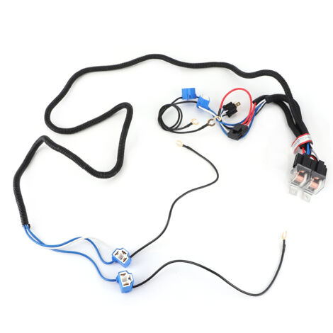 GARRYFIZH Faisceau de câblage pour relais de phares H4 (4 ampoules) : accessoire pour augmenter la luminosité des phares de voiture (12 V, 50 W, 40 A) (1/5)