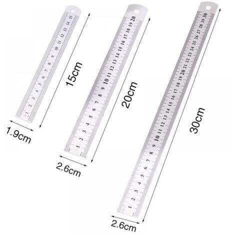 Ensemble de règles de précision en acier 3 pièces 15 cm (6 pouces), 20 cm (8 pouces), 30 cm (12 pouces) Règle en acier argenté