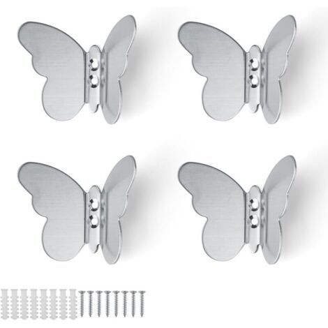 Patère Murale Argent, 4 Pièces Crochet Mural Moderne, Papillon Créatif Patères Porte Manteaux, Crochet en Métal pour Décoration et Rangement (1/4)