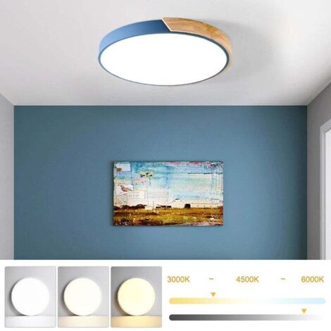 Plafonnier LED à intensité variable 30 cm, Plafonnier moderne en métal avec télécommande, lumières décoratives bleues 24 W, 3 températures de couleur (1/4)