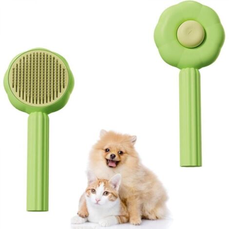 Brosse de nettoyage pour poils d'animaux, avec bouton d'épilation, brosse de massage autonettoyante pour chats et chiens (1/4)