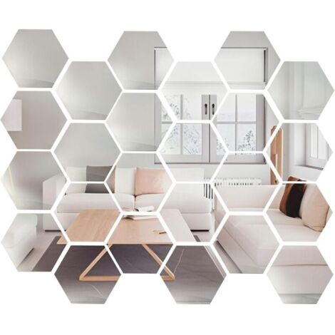 24 Pièces Hexagonal Miroir Mural Autocollant, 126 109 63mm Miroir Adhesif Mural, Miroir Acrylique pour DIY Maison Chambre Salon Décor TV Fond Déco (1/4)