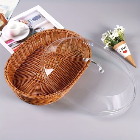1 panier tressé avec couvercle transparent, panier à fruits, égouttoir, pour le rangement à domicile. (1/4)