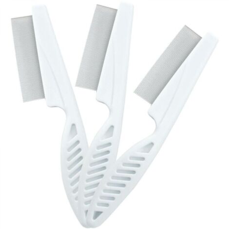 Peigne anti-puces pour chiens et chats, peigne anti-poux en métal, outil de peignage à dents fines pour éliminer les puces et leurs œufs (3 pièces, blanc) (1/4)