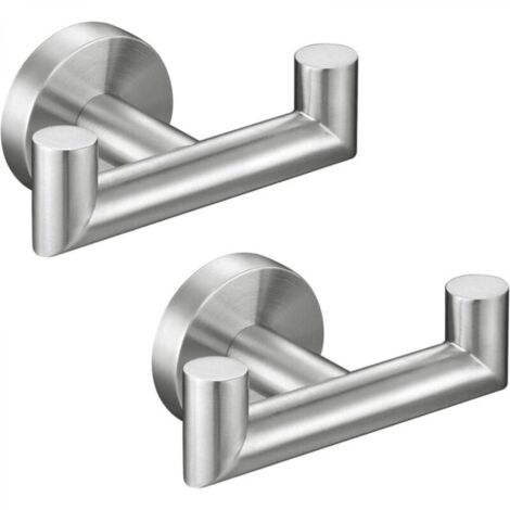 Lot de 2 crochets muraux doubles pour salle de bain, en acier inoxydable SUS 304, pour peignoir, porte-serviettes, crochet pour torchon de cuisine, crochet pour peignoir, argent brossé (1/4)