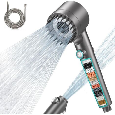 Pommeau de Douche Anti Calcaire avec 15 Étapes Filtre et avec Tuyau 1,5M Pommeau Douche Économie Deau Haute Pression Filtre Douche 3 + 1 Types (1/4)