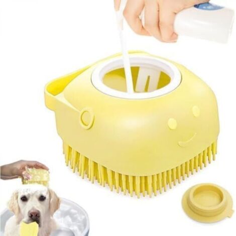 Brosse de Bain en Silicone Souple pour animaux de compagnie Accessoire de Toilettage avec Réservoir et Distributeur d'Eau et Shampoing (1/4)