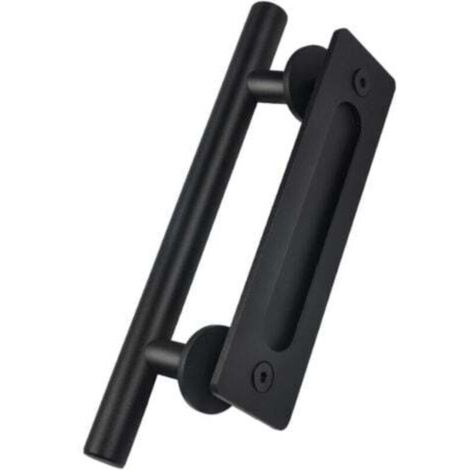 Poignée de porte coulissante en acier au carbone noir 300 mm Poignée de porte antique pour armoire de cuisine Chambre (1/4)