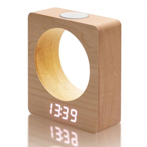 Réveil numérique silencieux en bois avec lumière,3 alarmes de chevet, alimentation secteur, niveaux d'intensité LED avec affichage de la température (1/4)