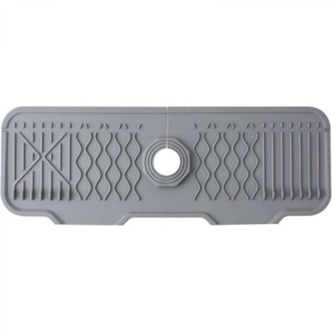 Tapis de robinet en silicone, protection anti-éclaboussures pour robinet d'évier, bac d'égouttement pour robinets à poignée, tapis d'évier pour comptoir de cuisine et de salle de bain (gris, 43 cm) (1/4)
