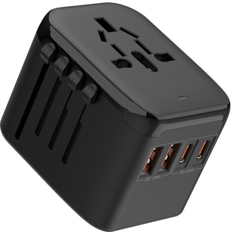 Adaptateur de voyage universel dans le monde entier, adaptateur de prise de voyage international amélioré avec USB-C PD et USB-A QC, charge rapide (1/4)