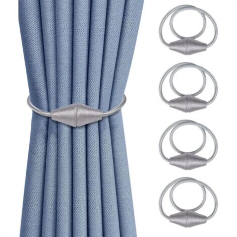 Lot de 4 embrasses de rideaux magnétiques, 47,5 cm, avec boucle en corde, accessoire de décoration pour la maison – Gris (1/4)