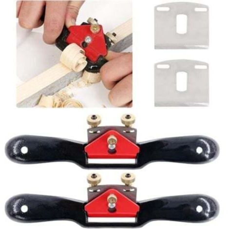 Lot de 2 rabots à rayons réglables de 9 po avec base plate et lame en métal pour le travail du bois, 2 lames supplémentaires (1/4)