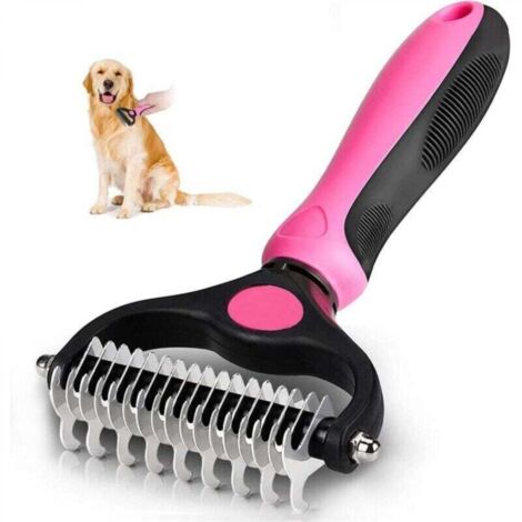 Brosse Poil Chien Brosse Chat, Râteaux de Démêlage chiens, Brosse Toilettage Enlever Poils, Peigne de Toilettage pour Sous Poil Élimine Les Sous, Râteau Démêlant pour Animaux (rose) (1/4)
