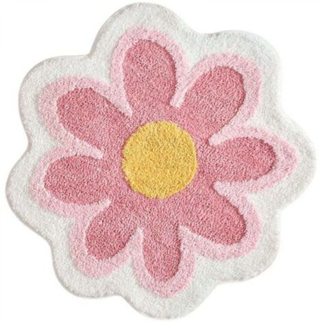 Tapis de bain doux et moelleux en microfibre, absorbant et antidérapant, motif floral, 40 cm x 40 cm (rose) (1/4)
