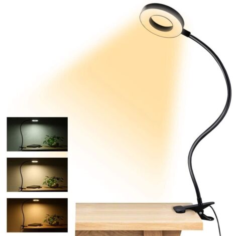 Lampes de lecture à clipser, lampe de bureau USB 48 LED avec 3 Modes de couleur 10 luminosité, lampe à pince pour livre de Protection des yeux