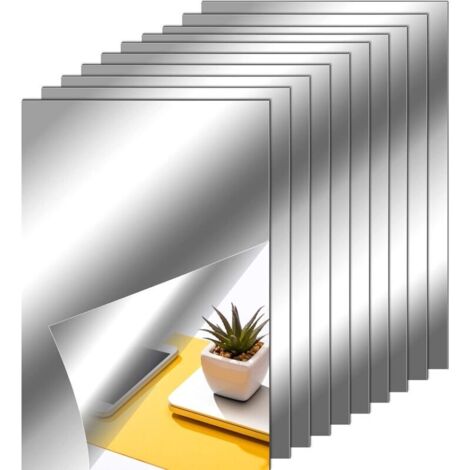 (10 Pièces, 20 x 15 cm) Feuilles de Miroir Adhésif Flexibles Feuilles Miroir Autocollant sans Verre pour Décoration de Mur Maison (1/4)