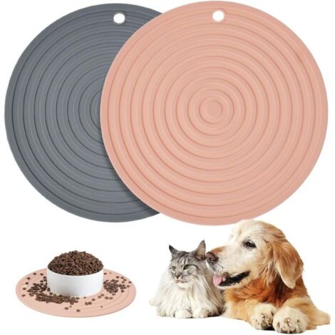 2 Pièces Tapis de Gamelle pour Animaux, Petit Tapis Antidérapant pour Gamelle Chat 24cm, Tapis d’Alimentation pour Chat en Silicone pour Mettre sous la Gamelle du Chat