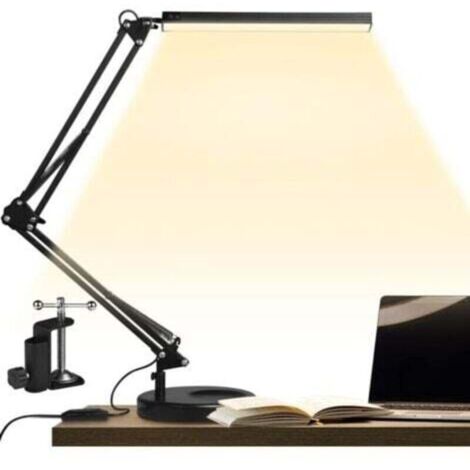 LED Lampe de Bureau avec Pince et Base Ronde, Lampe D'architecte 14W, Bras Réglable Pliable, 3 Températures de Couleur 10 Niveaux de Luminosité 5V/2A,-- (1/4)