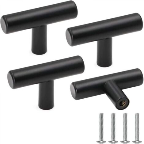 Bouton de Meuble, Poignée de Portes pour Placards en Acier Inoxydable Noir Boutons de Tiroir Vintage avec Vis pour Décoration d'intérieur, 4 Pièces (1/4)