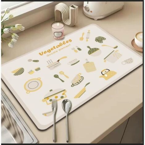 Tapis de séchage pour lave-vaisselle, tapis de séchage super absorbant pour plan de travail de cuisine, blanc