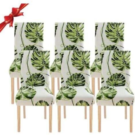 6 Pièces Housse de Chaise Extensible(Feuilles vertes), Universelle Lavables,Couverture de Chaise Facile à Nettoyer pour Décor Salle à Manger Hôtel Restaurant (1/4)