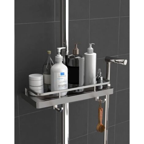Porte-savon de douche, rangement de salle de bain sans perçage, avec porte-savon de douche, crochet de support, 18 mm-25 mm - Noir