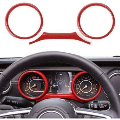 Jeu de 2 housses de tableau de bord ABS Accessoires d'intérieur pour Jeep Wrangler 2018-2023 JL JLU Sport X Sahara Rubicon Gladiator JT Red (1/4)