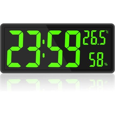Horloge Murale NuméRique à LED, Affichage à Grands Chiffres, TempéRature et Humidité IntéRieures, pour Ferme, Salle de Classe, Bureau Vert (1/4)