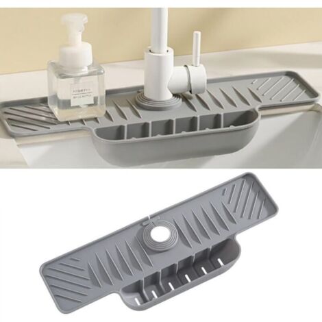 Dosseret en silicone pour robinette cuisine et salle de bain, fixation au dos avec boucle, gris (1/4)