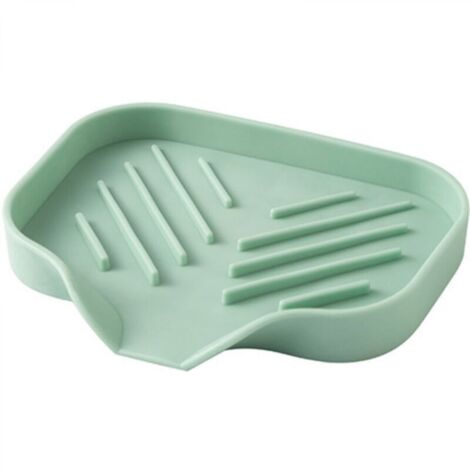 Porte-éponge en silicone vert clair 12,5 x 10 x 1,7 cm 1 plateau de rangement pour évier brosse à savon adapté à la cuisine et à la salle de bain (1/4)