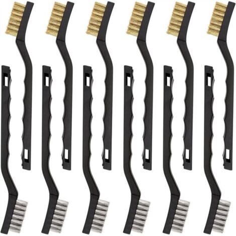 Brosse en acier inoxydable et laiton, mini-brosse métallique, paquet de 12 (1/4)