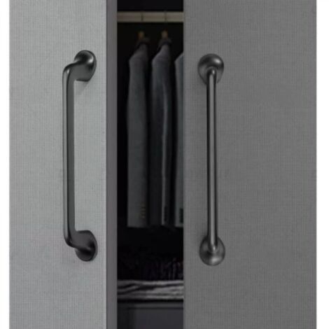 Ensemble de 2 poignées de meuble, poignée d'armoire, poignée de tiroir, poignée d'armoire de cuisine, gris, entraxe de 128 mm, alliage de zinc (1/4)