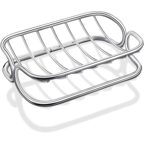 Porte-savon en acier inoxydable, auto-drainant, plateau en métal robuste pour douche, salle de bain, cuisine (lot de 1) (1/4)