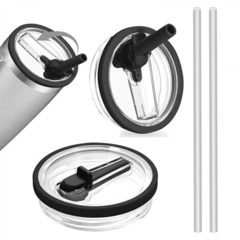 Lot de 2 couvercles de rechange noirs anti-fuites (10 x 10 x 2,6 cm) pour gobelets de 1 134 ml, couvercles étanches avec 2 pailles (1/4)