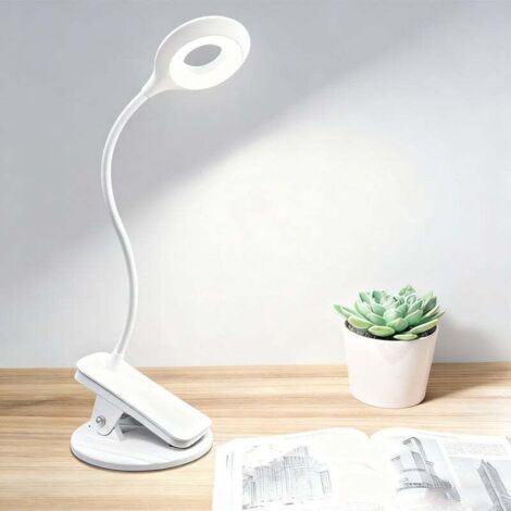 Lampe à pince lit - Lampe de lecture tactile à intensité variable Pince à livre Protection des yeux Lampe à pince LED 3 modes Lampe-Lumière blanche
