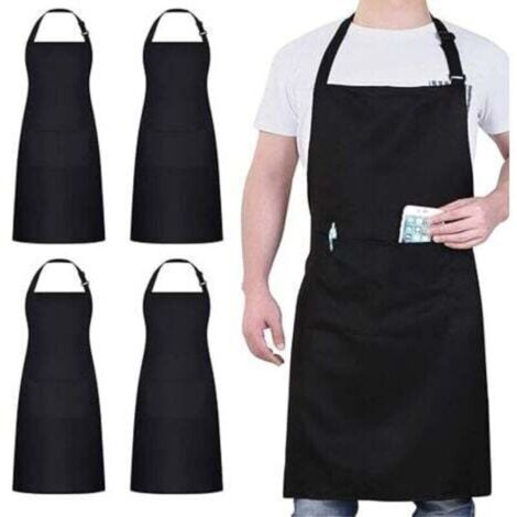 Tabliers, Noir Tablier avec 2 Poches, Etanche Réglable Tablier pour Homme Femme,Tablier Cuisine Professionnel pour Cuisine, 4 Pack (1/4)
