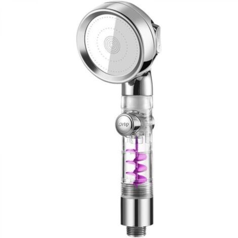 Pommeau de douche à hélice, 3 modes réglables, haute pression, économie d'eau, avec 4 filtres et bouton d'arrêt d'eau(argent) (1/4)