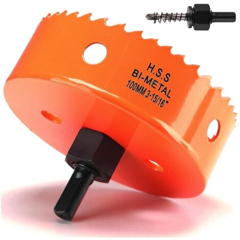 100 mm Orange Acier rapide M42 bi-métal Scie cloche avec tige hexagonale et foret avec profondeur de coupe de 32 mm (1/4)