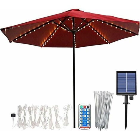 Éclairage Solaire pour Parasol Lampe de Parasol 104 LED avec télécommande 8 Modes Guirlande Lumineuse pour Parasol pour Parasol Jardin Tentes de Camp (1/4)