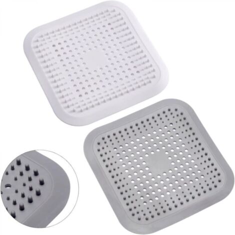 Lot de 2 attrape-cheveux en silicone avec ventouse, filtre de vidange universel pour salle de bain, baignoire et cuisine (blanc et gris) (1/4)