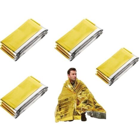 Couverture de secours 4 pièces - Couverture d'urgence 160x210cm - Couverture isolante pour trousse de premiers secours - Couverture de premiers secour (1/4)