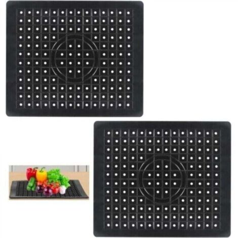 Lot de 2 tapis d'évier de cuisine en caoutchouc TPR, protecteurs d'évier de cuisine, protecteurs d'évier de cuisine, noirs (1/4)