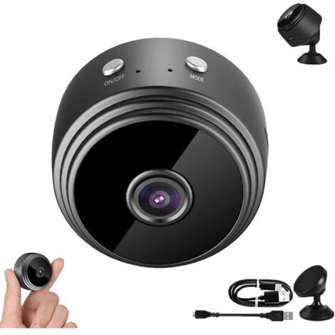 Mini caméra WiFi intelligente, surveillance de sécurité domestique sans fil 1080P, petite caméra portable, noir.
