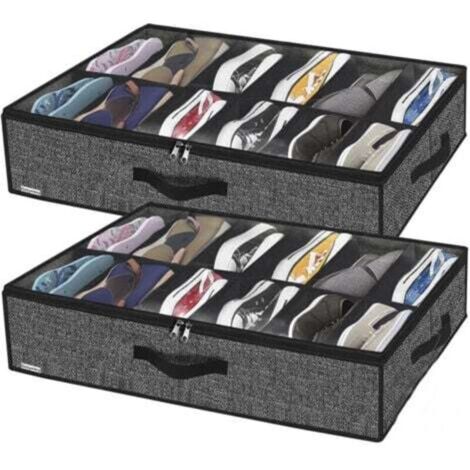 Lot de 2 Sac De Rangement pour Chaussures avec fenêtre Transparente - Organiseur à Chaussures pour Rangement 12 Compartiments boîte de Rangement sous Le lit (1/3)