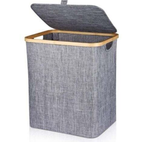 Panier à Linge 60L Corbeille à Linge Pliable Panier à Linge en Bambou Boîte à Linge avec Couvercle & Poignée, Panier à Linge Sale Rectangulaire pour Sale Vêtements, 40X33X45CM Gris Foncé (1/4)